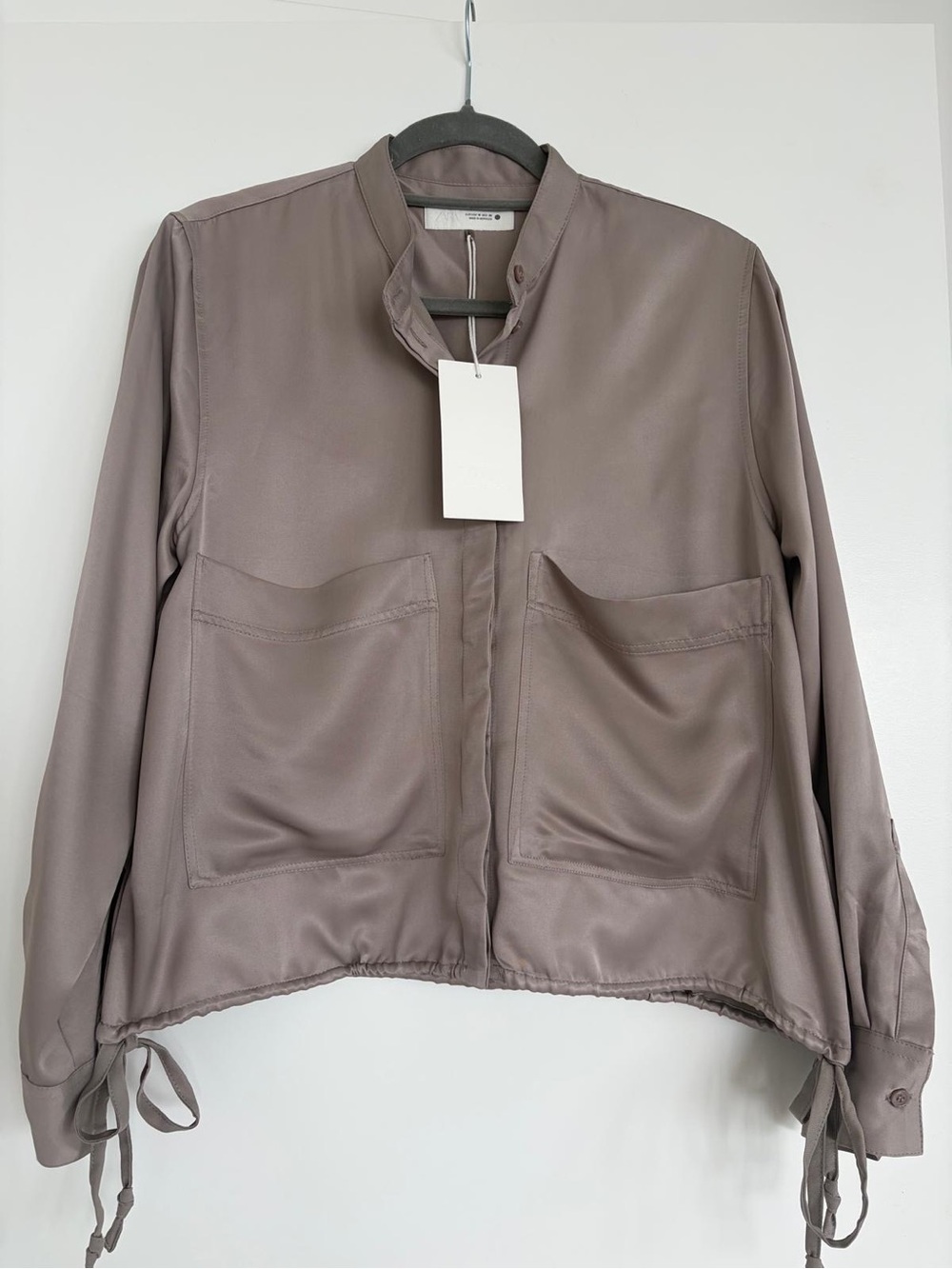 Zara Taupe Utility Jacket with Drawstring Hem